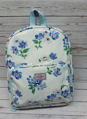 纯原外贸出口英国防水油布新款小清新蓝色花卉双肩包学生背包书包