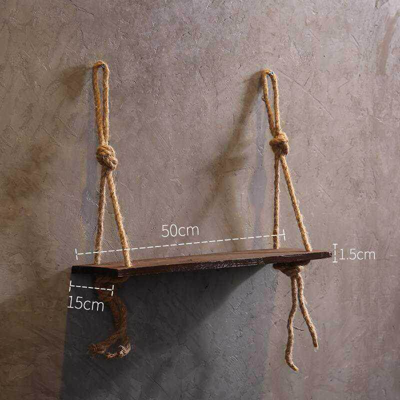 水泥墙麻绳墙上墙壁民宿木质吊板置物架创意吊挂木板客栈墙面00装