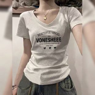 夏季 纯棉美式 T恤新款 正肩修身 百搭ins显瘦打底上衣 辣妹短袖