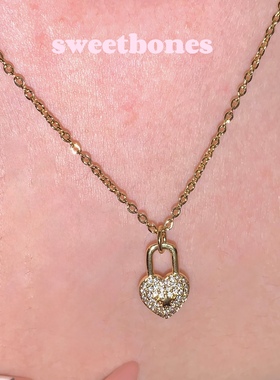 sweetbones甜心辣妹金色爱心锁项链闪钻欧美时尚配饰
