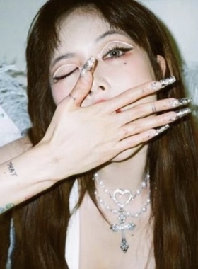 sweetbones爱心十字架珍珠双层项链辣妹甜酷风