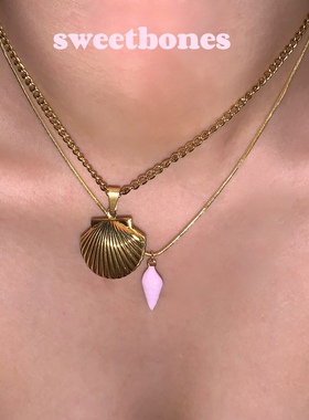 sweetbones复古辣妹贝壳项链金色可打开相册项链