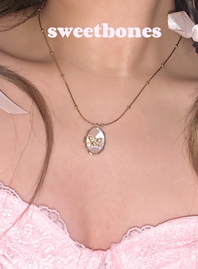 sweetbones蝴蝶贝壳金色相册项链复古甜心