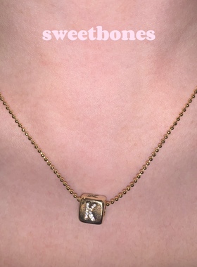 sweetbones辣妹定制字母骰子闪钻字母项链金色欧美饰品