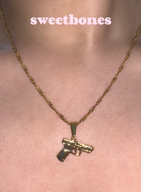 sweetbones叠戴金色手枪蝴蝶项链甜酷风badgirl