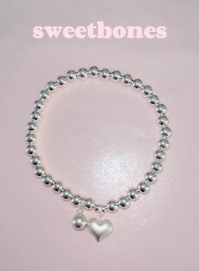 sweetbones新款纯银爱心手链大小自动调节