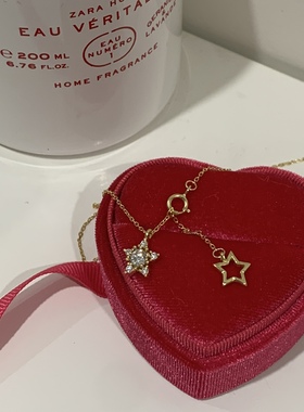 sweetbones925银镀白金锆石项链星星双吊坠锁骨链辣妹气质