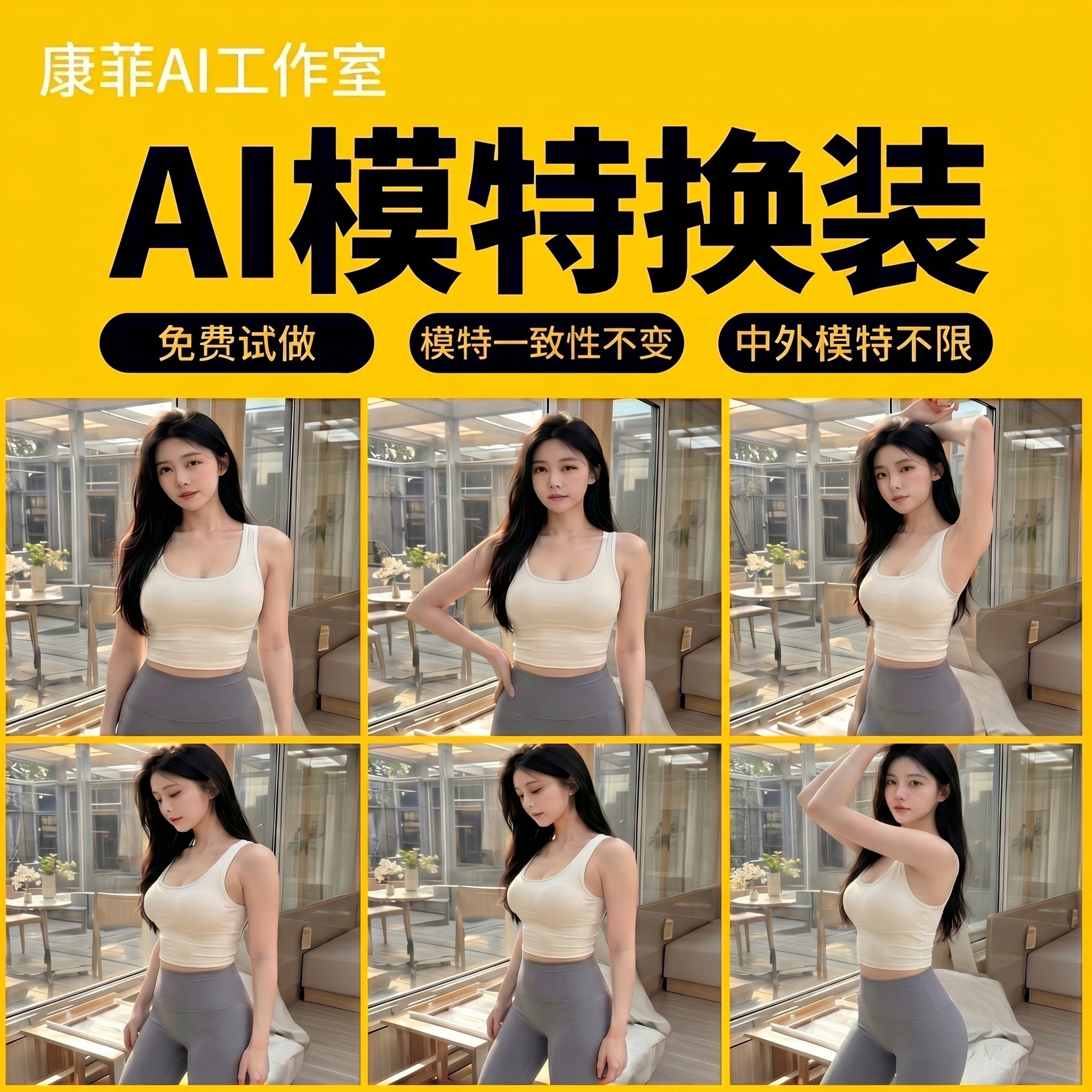AI代出图瑜伽服内衣泳装服装模特男女装淘宝唯品会跨境亚马逊设计