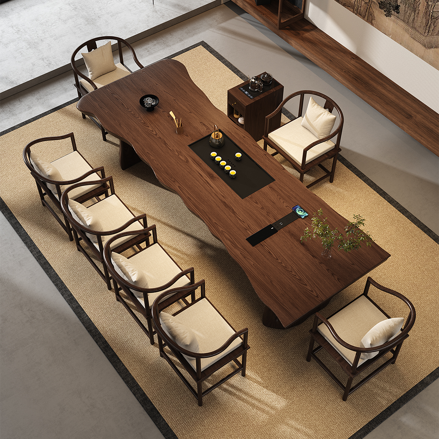 新中式宋代美学实木大板禅意茶桌