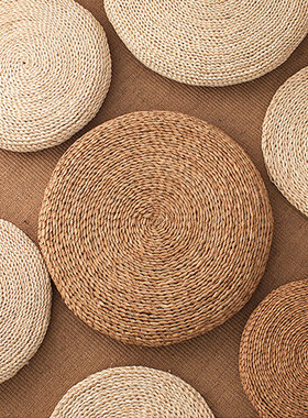 蒲团坐垫榻榻米坐垫日式蒲垫地垫禅修圆形打坐冥想垫草编地上地板