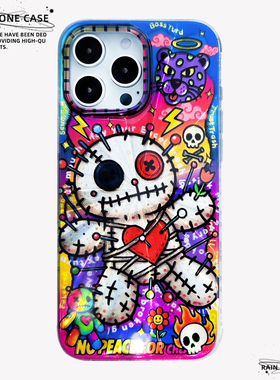 雨停了〈 诅咒娃娃〉扎针镭射IMD双层小众个性创意新款17promax手机壳iphone1615pro14不撞款防摔保护套软壳