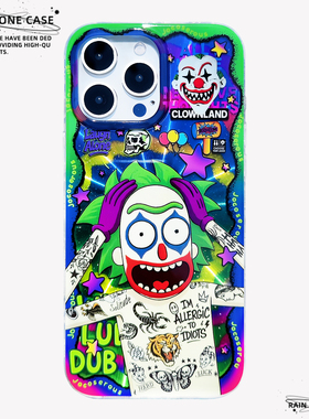 〈纹身嘎？〉小丑恶搞卡通镭射IMD双层小众个性有趣新款17promax手机壳iphone1615pro14不撞款防摔保护软壳套