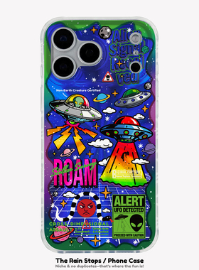 〈不明飞行物〉UFO外星人插画镭射IMD双层小众个性新款17promax手机壳iphone1615pro14不撞款防摔保护软壳套