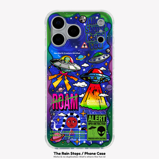 〈不明飞行物〉UFO外星人插画镭射IMD双层小众个性新款17promax手机壳iphone1615pro14不撞款防摔保护软壳套