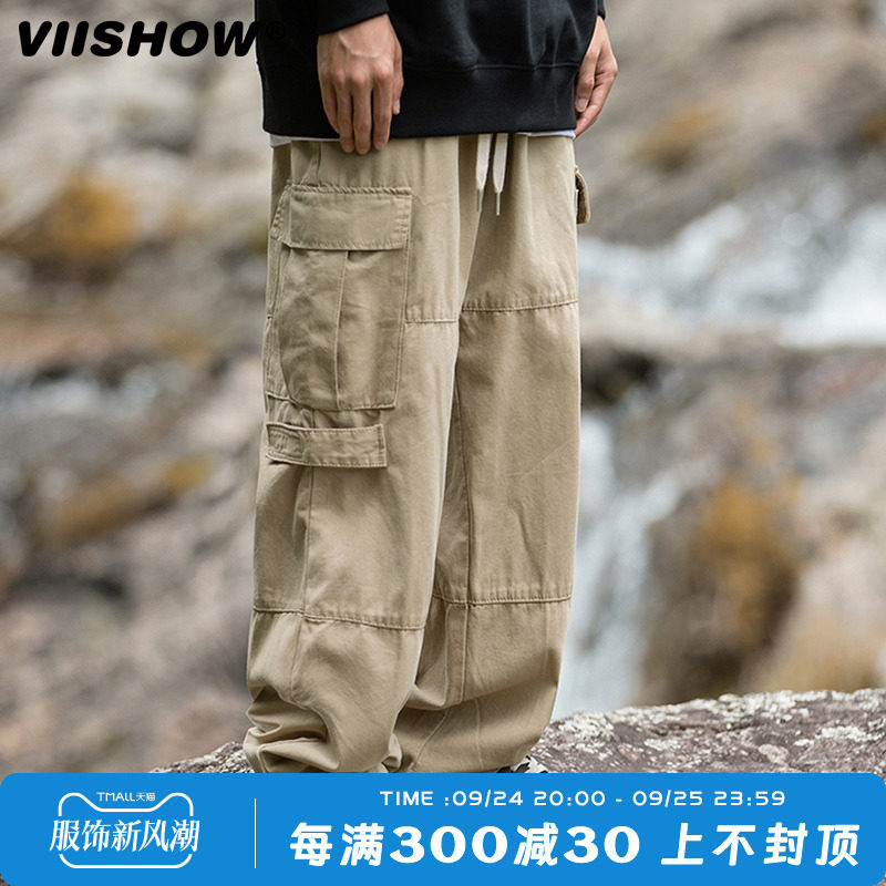 VIISHOW工装裤男士薄款潮牌阔腿休闲长裤夏季男生直筒宽松裤子男
