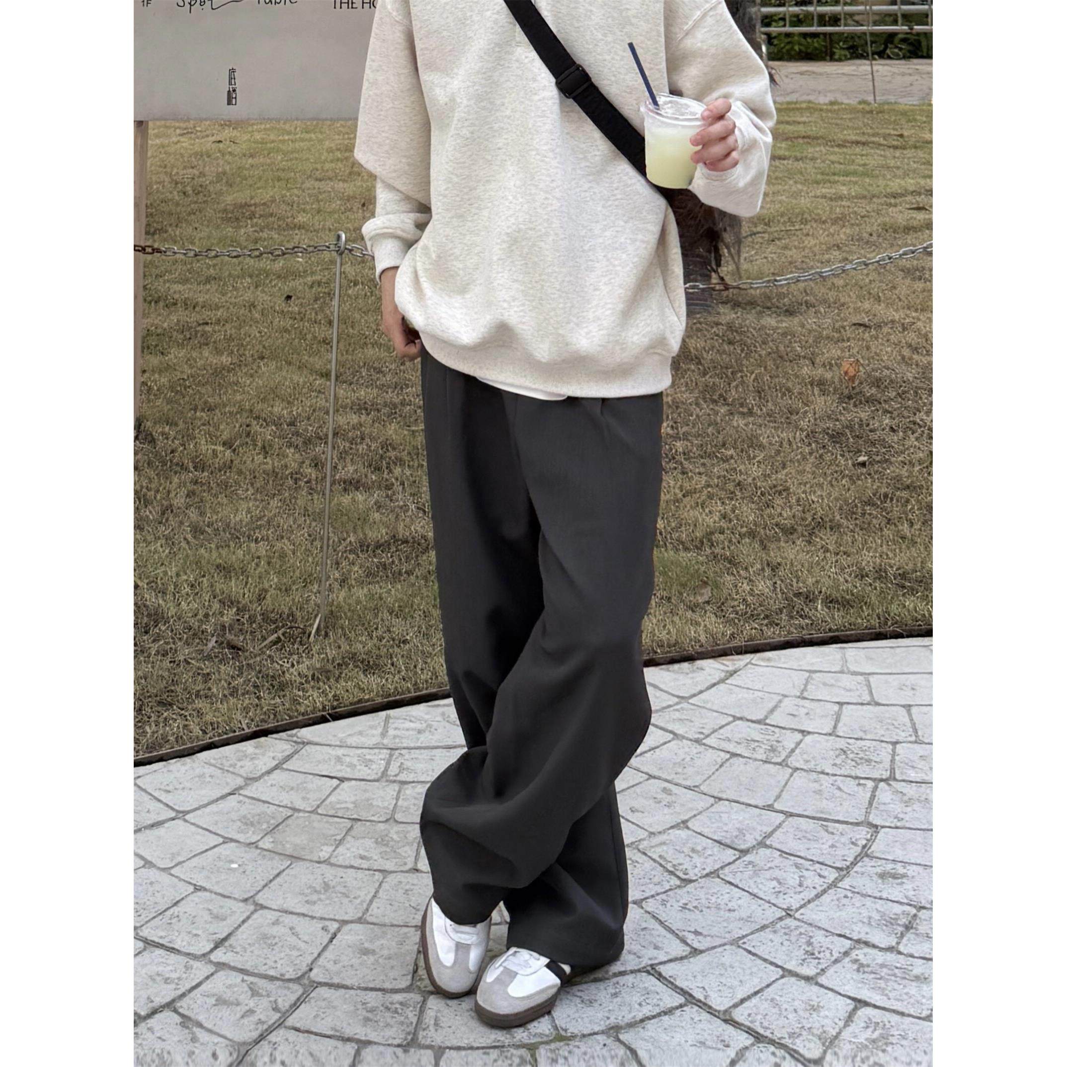 深灰色日系休闲西裤男生2026秋季新款覆古百搭宽松纯色垂感长裤子