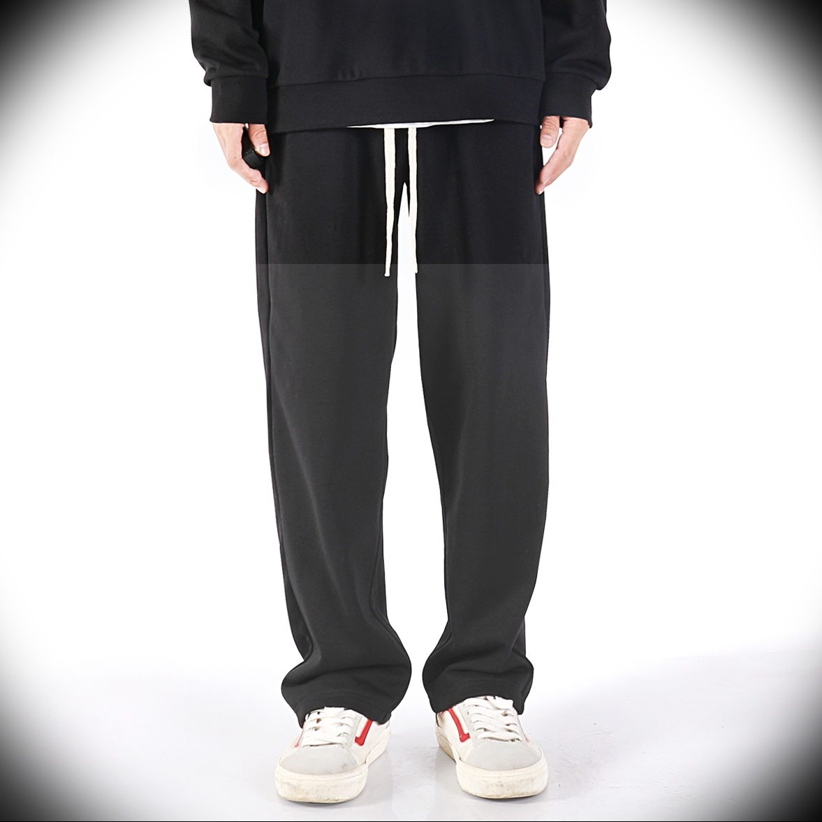 夏季透气潮牌垂坠感直筒宽松针织运动卫裤男薄款拖地阔腿休闲长裤