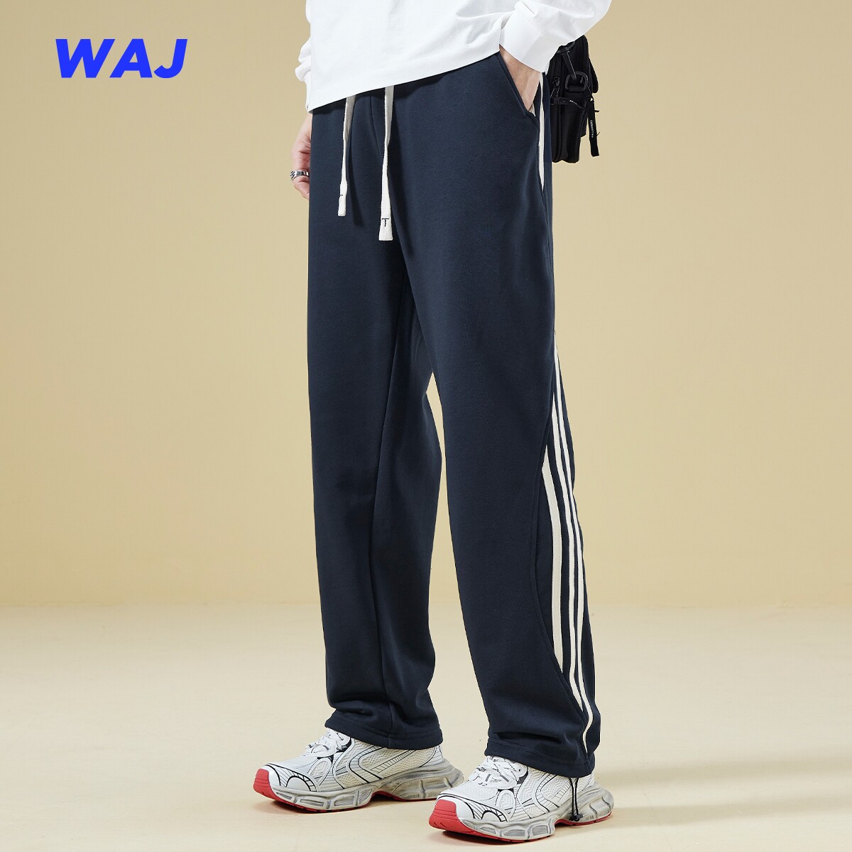 春秋季新款美式运动裤男潮牌阔腿休闲裤重磅垂感宽松直筒针织卫裤