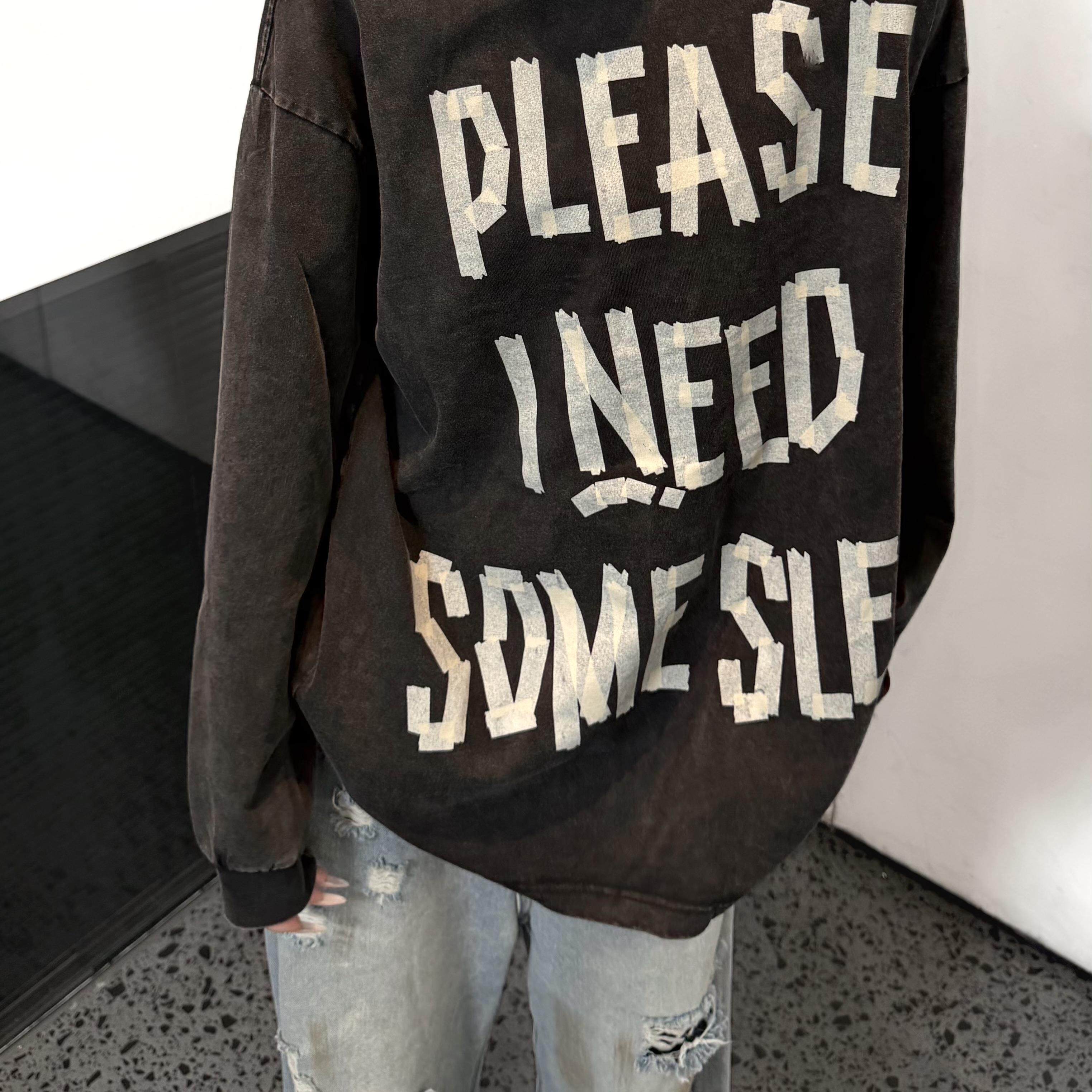 Pioneer 101 韩国做旧字母印花长袖T恤薄款宽松百搭卫衣上衣男女