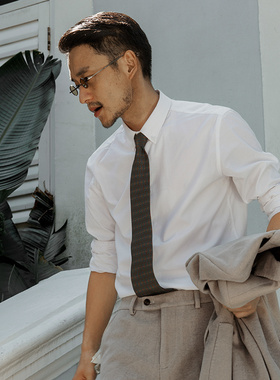 SOARIN英伦复古高级感白衬衫男 法式商务正装休闲工作服长袖衬衣