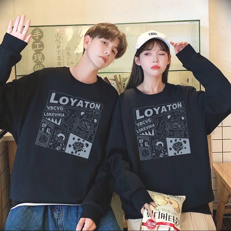 洛亚顿模特实拍1秋冬加绒卫衣圆领oversize学生男女款潮牌情侣ins