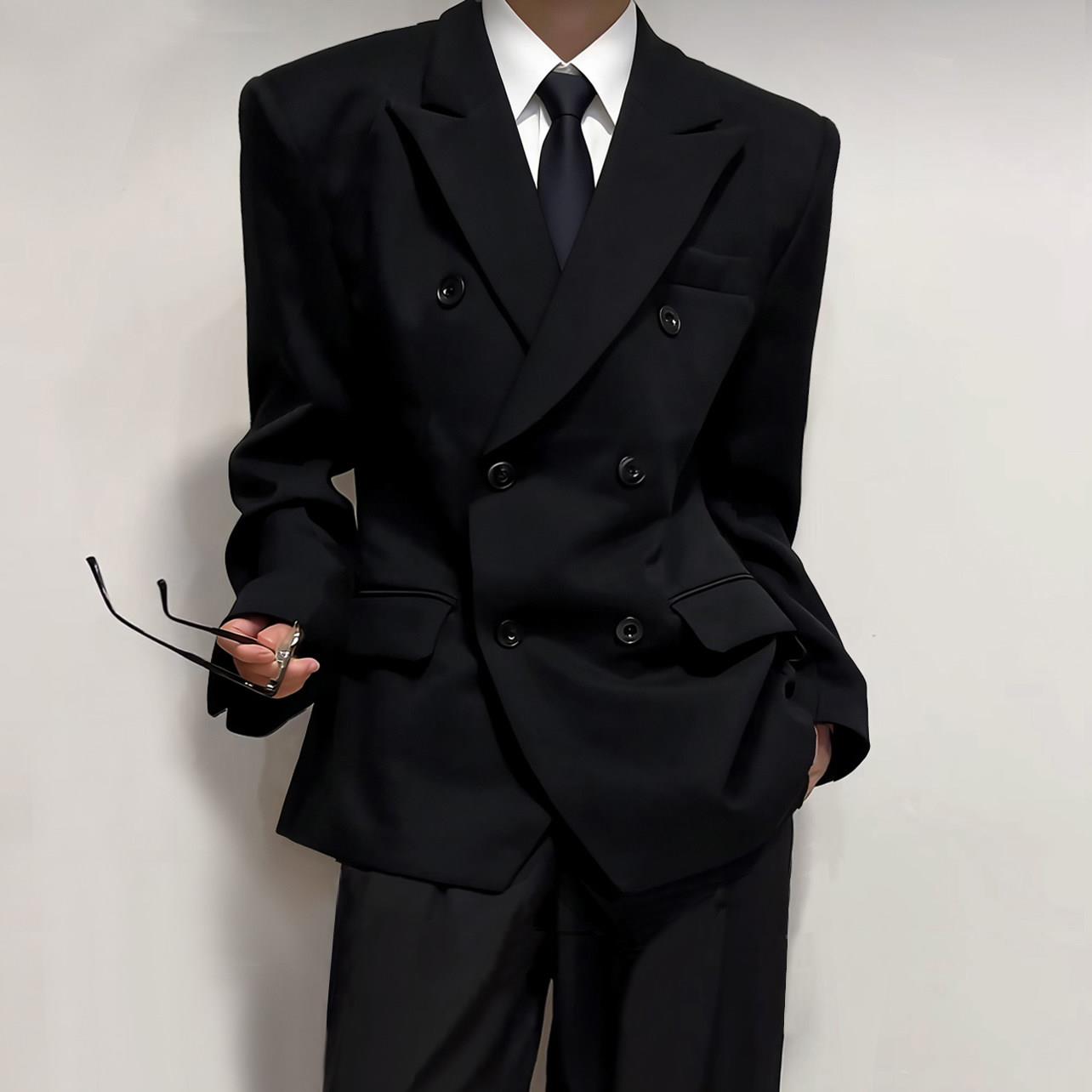 西装套装男dk制服黑色双排扣枪驳领西服外套学生毕业成人礼服正装