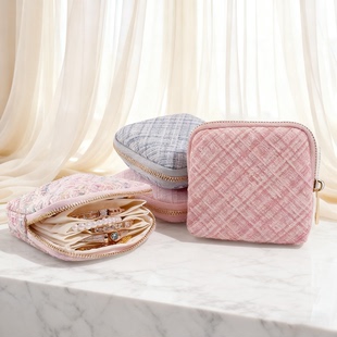 新款高档小香风便携首饰袋拉链布包黄金珠宝包装袋饰品收纳袋包