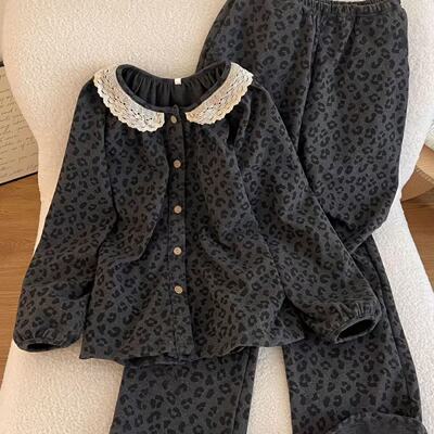 直播爆款秋冬睡衣女德绒加厚开衫花边长袖长裤韩版家居服女套装