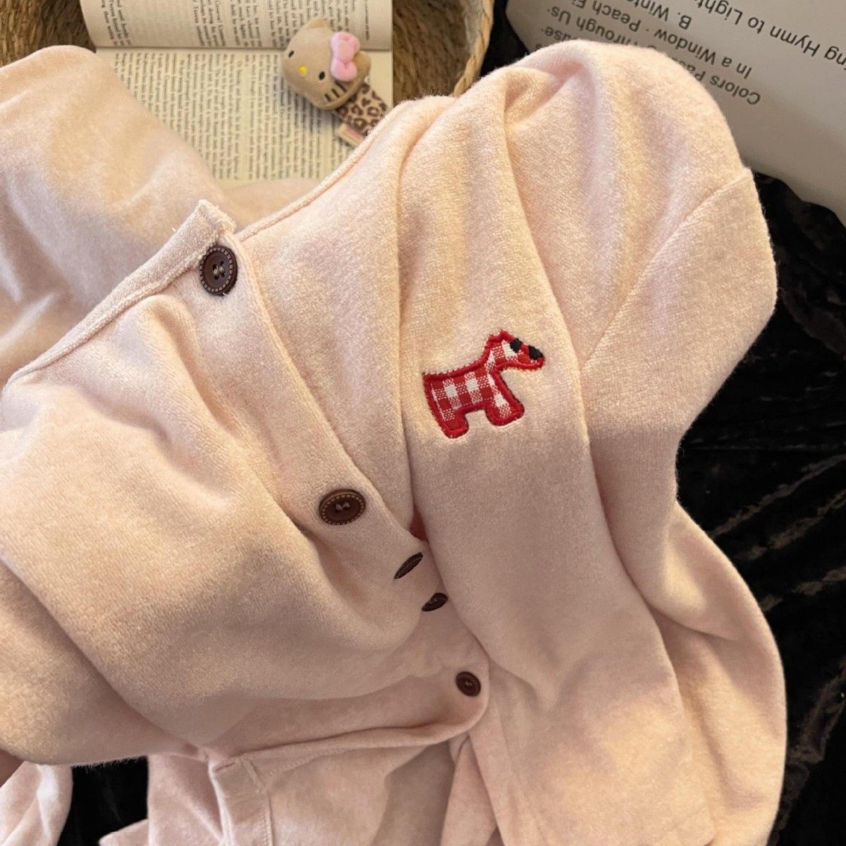 甜美小狗慵懒德绒睡衣女春秋季新款大码长袖长裤家居服套装可外穿