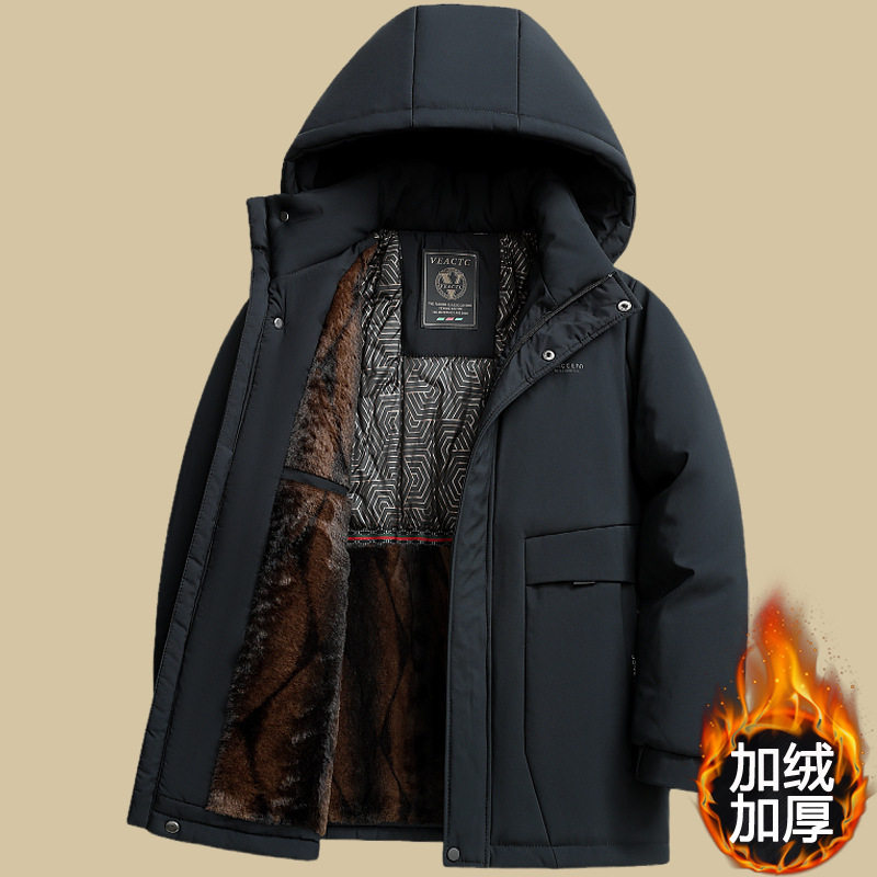 中年男士冬季加绒加厚棉服中老年人连帽保暖棉衣爸爸装石墨烯外套