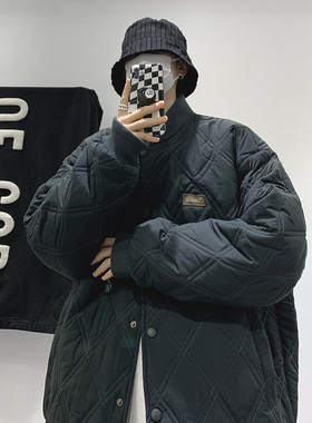 冬季菱形格袄子外套男士加厚保暖