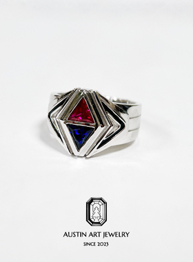 AUSTIN翱森·对峙美学 几何风戒指 小众男戒 培育宝石 925银镀金
