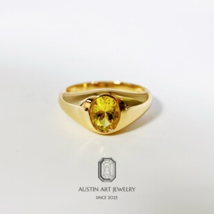AUSTIN·金镏子戒指 培育黄色蓝宝石 2ct 中性风 925银镀22K金