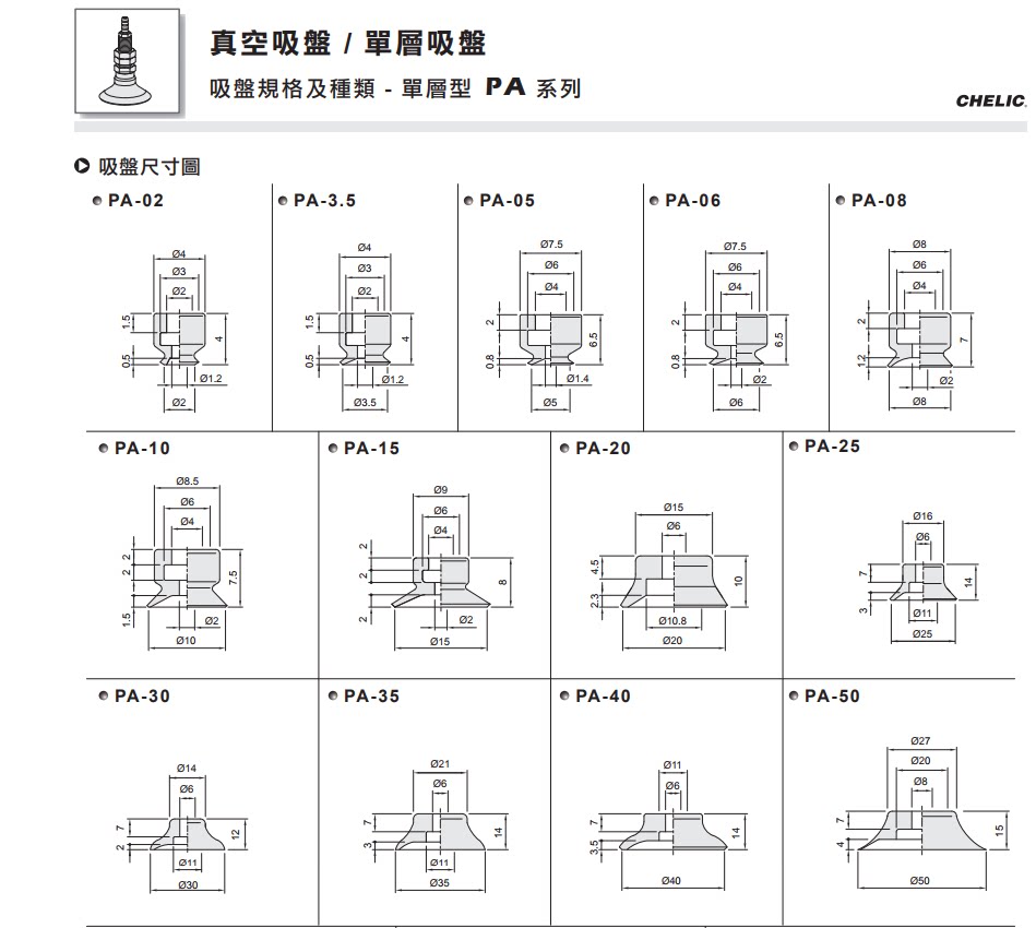 chelic气立可真空吸盘不缓冲座金具paf-10/15/20/25/30/40/50s/n