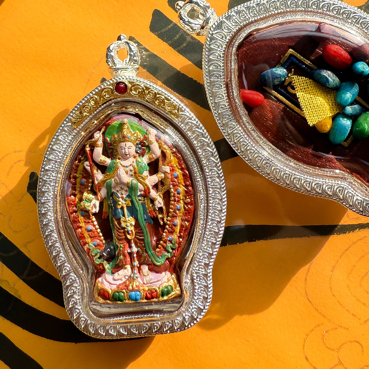 摩利支天乌盒吊坠手绘擦擦立体藏银唐卡佛牌斗姥元君男女项链