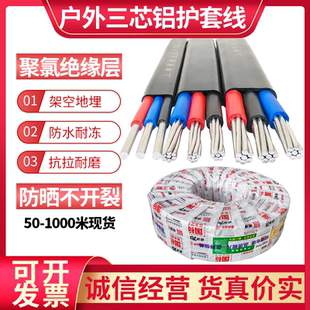 户外铝芯电线2芯家用护套线6 10 16平方铝线三相电缆线地埋架空线