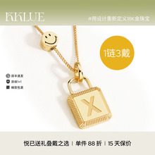 KKLUE联名笑脸18k金项链字母定制锁头吊坠颈链轻奢礼物