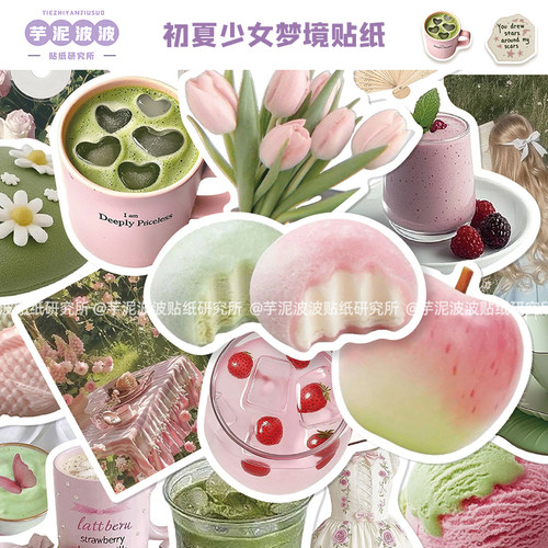 100张初夏少女梦境贴纸创意装饰行李箱吉他水杯手账本手机壳贴画