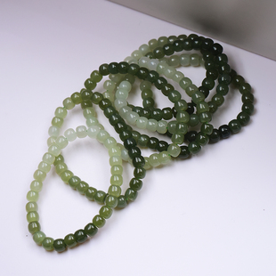 小立交 6-7mm天然和田玉手串女老型珠渐变冰晴弹力绳手链正品