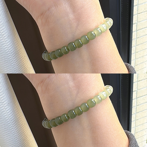 天然和田玉渐变冰晴老型珠手串