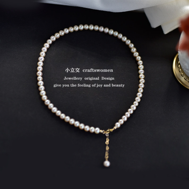 《白纱》 经典赫本款天然珍珠14k包金项链脖子锁骨链气质chocker
