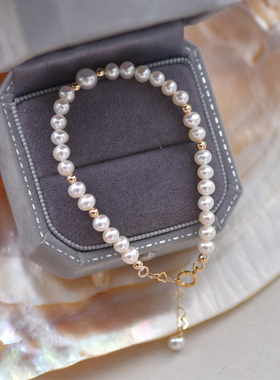 小立交 原创设计4.5-5mm近圆淡水珍珠手链女14K包金手串气质手饰