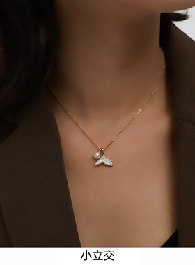 小立交天然淡水纯银镀18k金项链