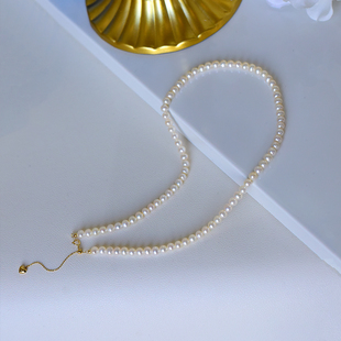 18k金可调节天然珍珠近正圆极强光baby珠小米珠项链锁骨链礼物