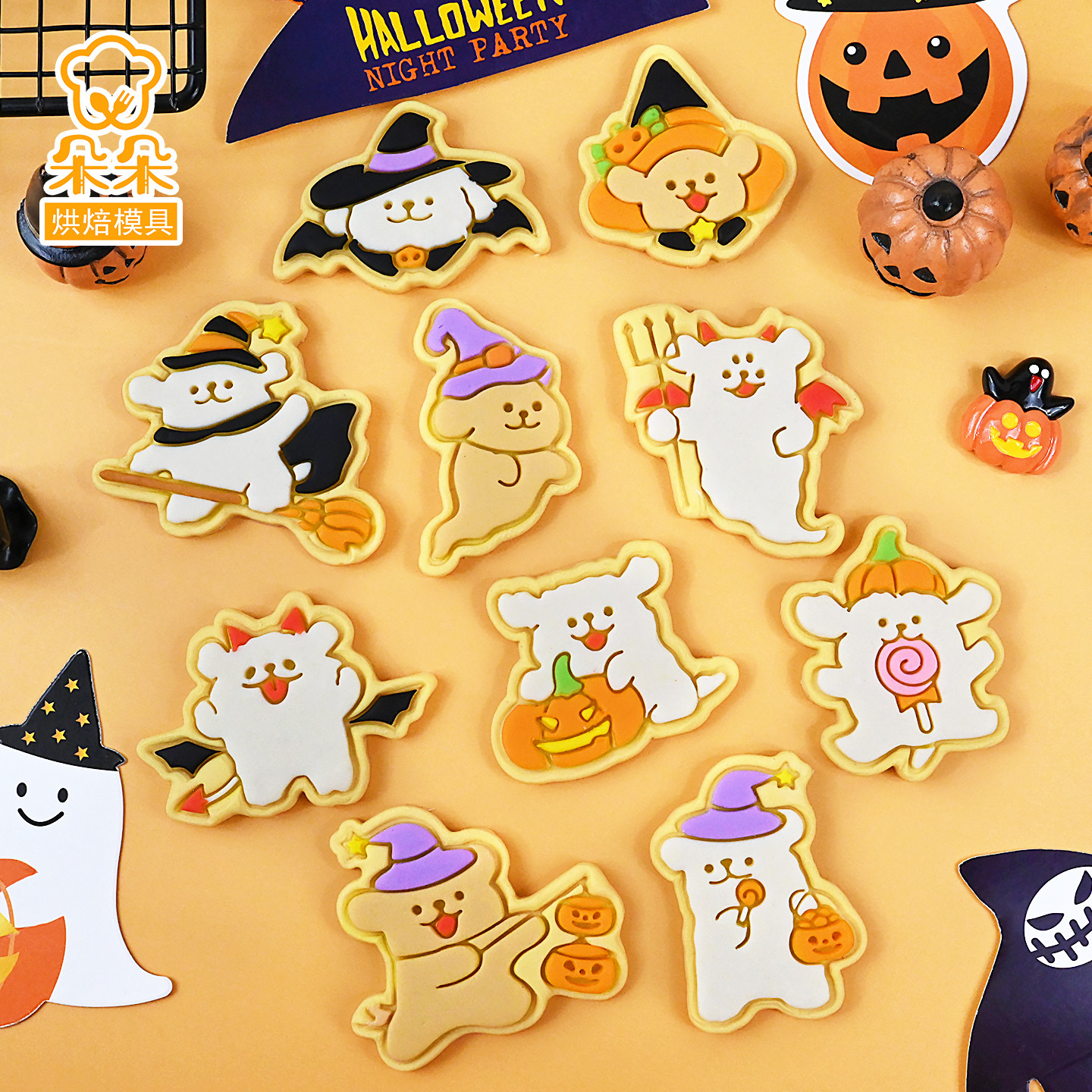 万圣节线条狗可爱饼干模具曲奇翻糖切模3D立体按压式家用烘焙工具