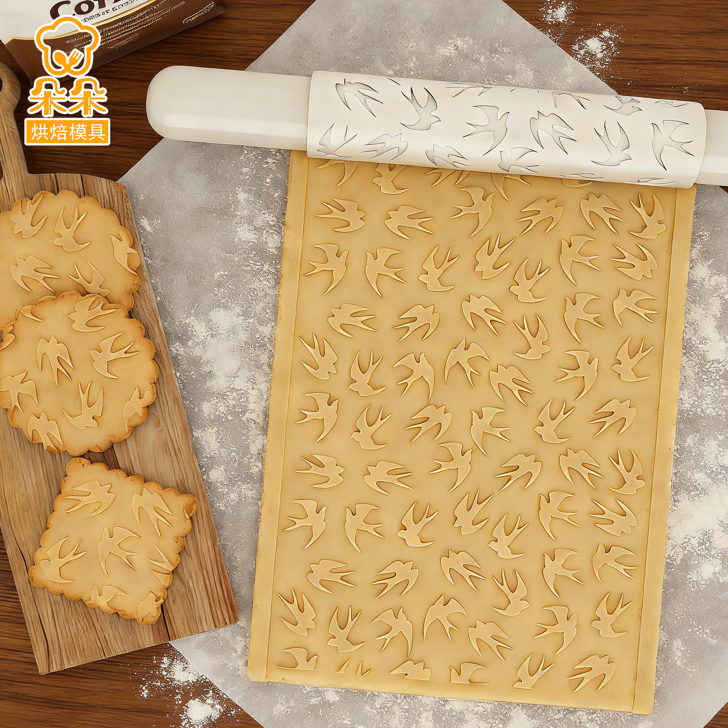 春日卡通燕子印花擀面杖黄油曲奇烘焙印花筒饼干diy家用烘焙工具