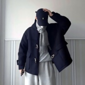 毛呢外套男款 呢子牛角扣大衣 风衣休闲小众复古短款 加厚秋冬季 新款