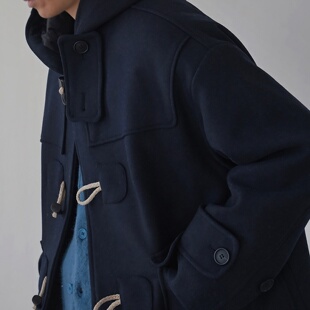 夹棉加厚风衣牛角扣呢子大衣 休闲韩系英伦风冬季 毛呢外套男士 短款