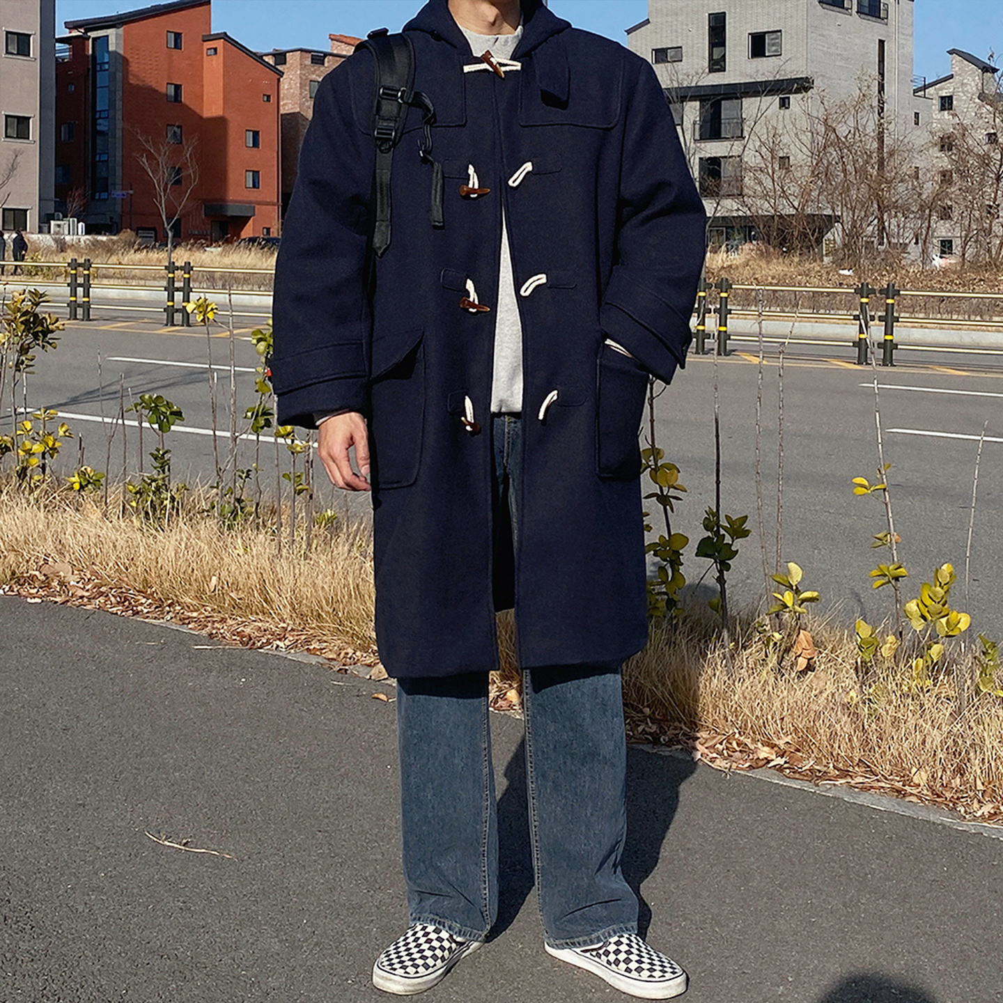 牛角扣毛呢大衣男中长冬季新款