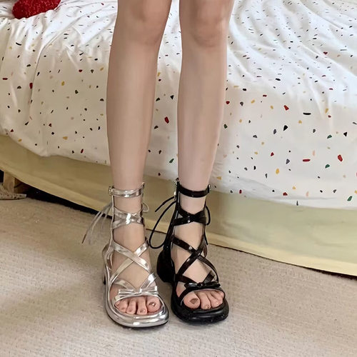 银色凉鞋女款新款夏季厚底高帮编织罗马鞋外穿感绝美鞋子